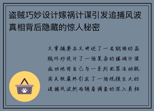 盗贼巧妙设计嫁祸计谋引发追捕风波真相背后隐藏的惊人秘密